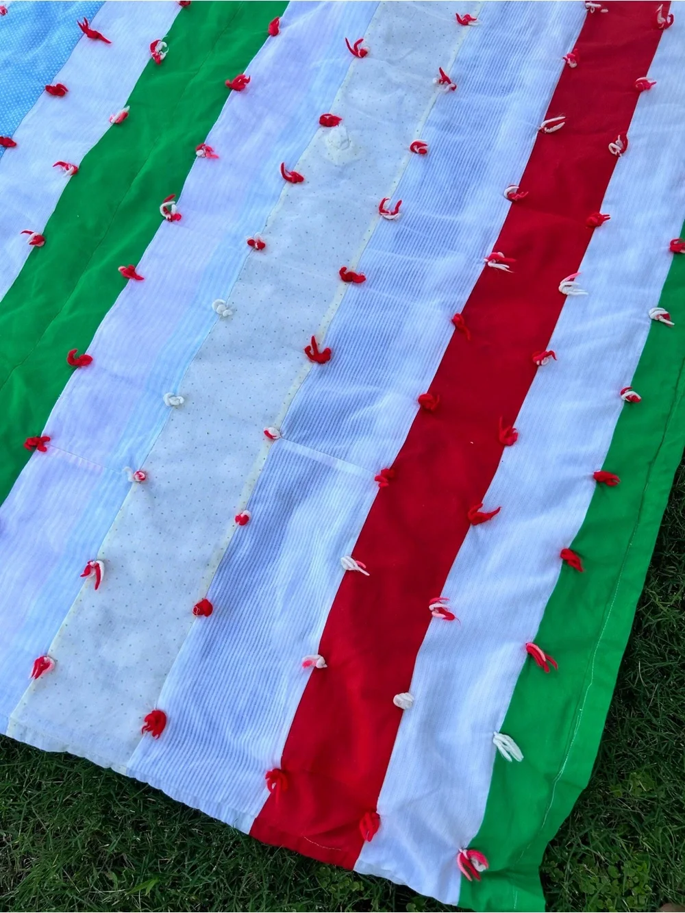 Festive Green & Red handmade vintage blanket